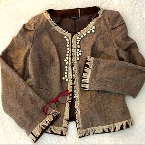 Classy bejeweled tweed blazer jacket